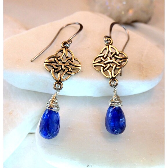 Celtic Knot Kyanite Sterling Silver Earrings Scottish Wiccan - Picture 6 of 7